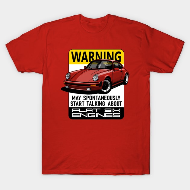 The iconic aircooled flat six german sports car with warning advice T-Shirt by jaagdesign